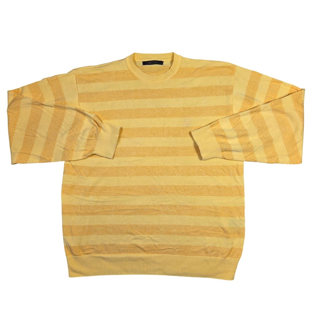 Tommy Hilfiger Mens L Yellow Stripe Crew Neck Sweater Made in Italy Preppy Punk
